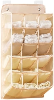 3 boyutlu yeni dayanıklı dolap asılı düzenleyicisi 3 boyutlu ağlı ceplerle, duvar rafı gardırop asılı depolama çantası (BEIGE-2PACK)