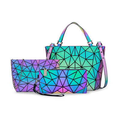 Moda Geometri Zil PU Deri Bez Çantalar Lazer Renk Değiştirme