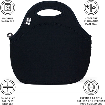 BILT Gourmet Getaway Yumuşak Neoprene Öğle Yemeği Tote Çantası - Hafif, yalıtımlı ve tekrar kullanılabilir, Tek Boyutlu, Siyah
