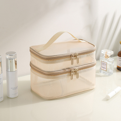 NEW GAUZE MAKEUP BAG BÜYÜK KAPASITETLİ SEYAHAT ÇANTASI basit taşınabilir tuvalet çantası çift katmanlı taşınabilir kozmetik depolama çantası