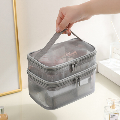 NEW GAUZE MAKEUP BAG BÜYÜK KAPASITETLİ SEYAHAT ÇANTASI basit taşınabilir tuvalet çantası çift katmanlı taşınabilir kozmetik depolama çantası
