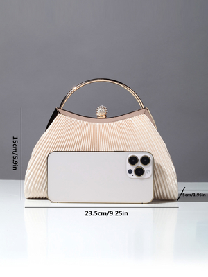 Avrupa ve Birleşik Devletler RETRO SOLID COLOR PLEATED HAND RING FASHION LOCK CLOSED DINER BAG CHAIN CROSSBODY BAG