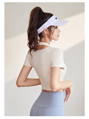 Yeni Hızlı Kurutma Şeftali Halter Top Yoga Kısa Yumruk Kısa Yumruk Göğüs Yumruklu Sıkı Fitness Tişört Spor Kısa Yumruk