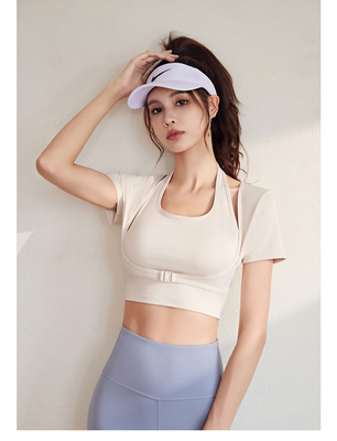 Yeni Hızlı Kurutma Şeftali Halter Top Yoga Kısa Yumruk Kısa Yumruk Göğüs Yumruklu Sıkı Fitness Tişört Spor Kısa Yumruk