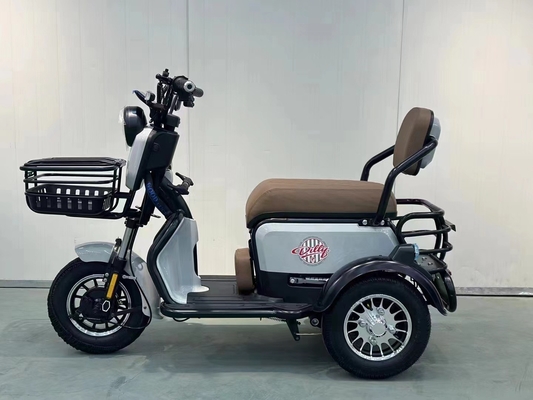 Yeni küçük elektrikli üç tekerlekli bisiklet kendi bebeğini eve getirerek çocukları alıyor.