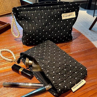 POLKA DOT BLACK MAKEUP BAG SWEET SKINCARE DEPOZ BAG GÖTÜNÜCÜ DÜŞÜNÜCÜ KÖTÜK ÇANTASI GÖTÜNÜCÜ DÜŞÜNÜCÜ YÜÇÜNÜCÜ