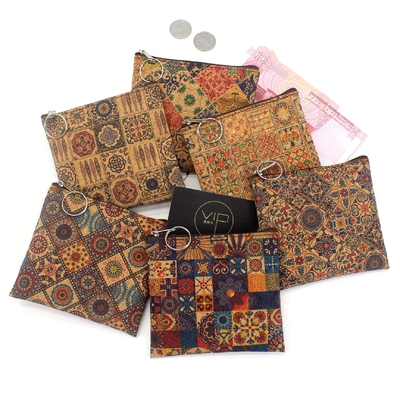 VINTAGE Gerçek Ahşap Baskı Kork Para Cüzdan Kabuk Baskı Para Çantası