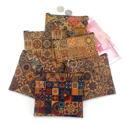 VINTAGE Gerçek Ahşap Baskı Kork Para Cüzdan Kabuk Baskı Para Çantası