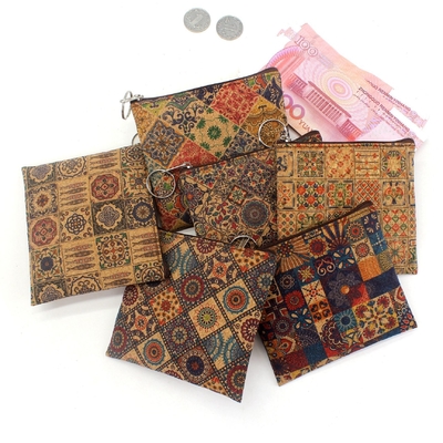 VINTAGE Gerçek Ahşap Baskı Kork Para Cüzdan Kabuk Baskı Para Çantası