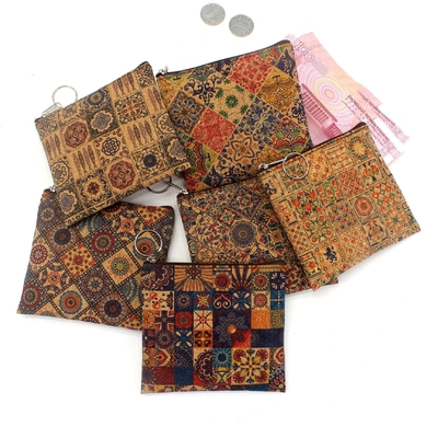 VINTAGE Gerçek Ahşap Baskı Kork Para Cüzdan Kabuk Baskı Para Çantası