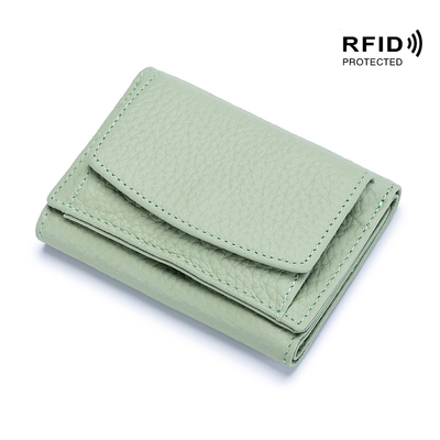 Hırsızlık karşıtı fırça kadın deri cüzdanı kısa kart çantası üç katlı küçük cüzdan RFID MINI inek deri parası cüzdanı