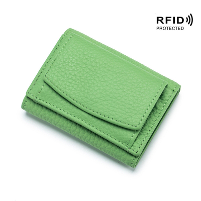 Hırsızlık karşıtı fırça kadın deri cüzdanı kısa kart çantası üç katlı küçük cüzdan RFID MINI inek deri parası cüzdanı