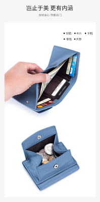 Hırsızlık karşıtı fırça kadın deri cüzdanı kısa kart çantası üç katlı küçük cüzdan RFID MINI inek deri parası cüzdanı