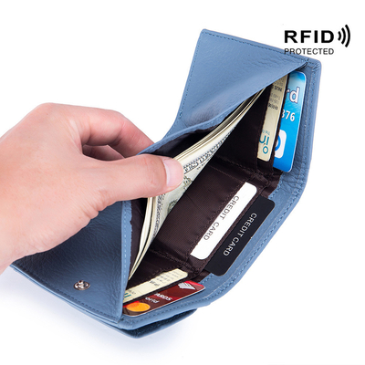 Hırsızlık karşıtı fırça kadın deri cüzdanı kısa kart çantası üç katlı küçük cüzdan RFID MINI inek deri parası cüzdanı