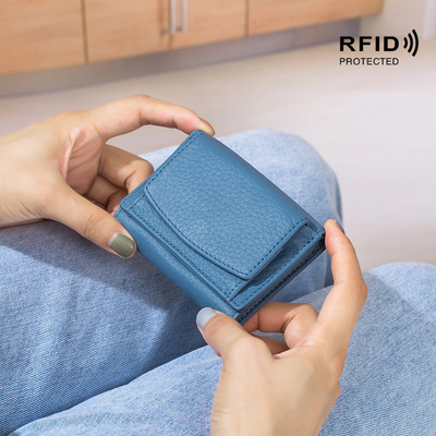 Hırsızlık karşıtı fırça kadın deri cüzdanı kısa kart çantası üç katlı küçük cüzdan RFID MINI inek deri parası cüzdanı