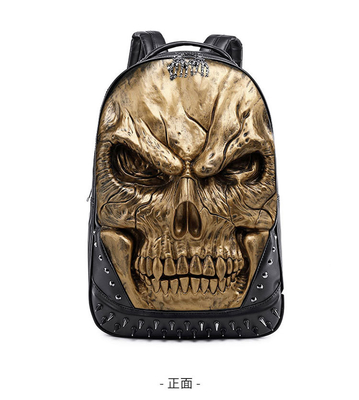 3D PU deri kafatası sırt çantası - sırt çantaları buhar punk pervane kişilik seyahat çantası üniversite / lise çantaları kitap çantası