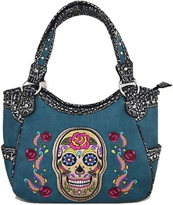 Punk Gothic Rock Metal Skull Ölüler Günü Çiçek Şeker Kafatası Deri Çanta Kadınlar El Çantası Omuz Çantası Cüzdan Set