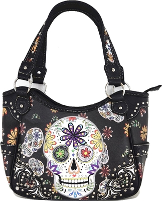 Punk Gothic Rock Metal Skull Ölüler Günü Çiçek Şeker Kafatası Deri Çanta Kadınlar El Çantası Omuz Çantası Cüzdan Set