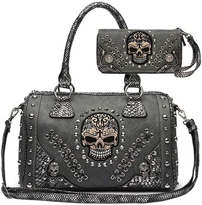Şeker Kafatası Ölüler Günü Punk Sanat Çantası Çıkarılabilir Kemer Kadınlar Çanta Çantası Omuz Çantası Cüzdan Set