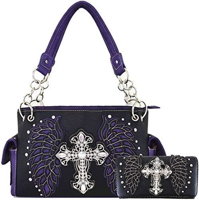 Batı tarzı RINESTONE CROSS STUDED LASER CUT WINGS TOOLLED LEATHER PURSE KADINLARIN KOL ÇANTALARI ÜLKE KOL ÇANTALARI Cüzdan S