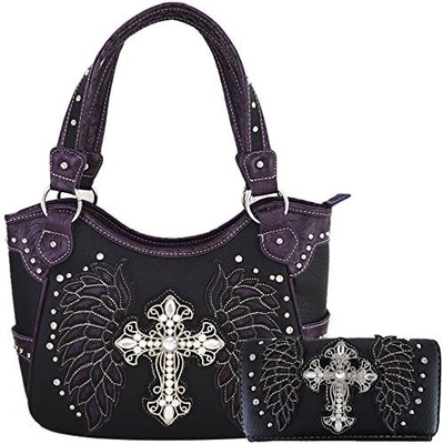 Batı tarzı RINESTONE CROSS STUDED LASER CUT WINGS TOOLLED LEATHER PURSE KADINLARIN KOL ÇANTALARI ÜLKE KOL ÇANTALARI Cüzdan S