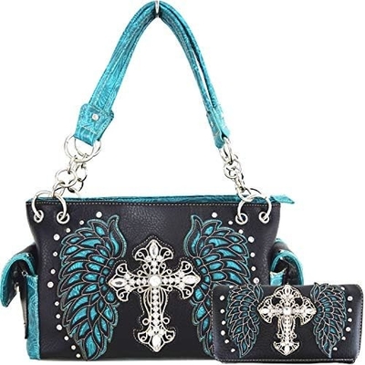 Batı tarzı RINESTONE CROSS STUDED LASER CUT WINGS TOOLLED LEATHER PURSE KADINLARIN KOL ÇANTALARI ÜLKE KOL ÇANTALARI Cüzdan S