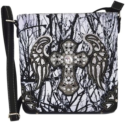 Kamuflaj Rhinestone Cross Pistol Buckle Western Crossbody El çantaları Cowgirl Country Dökme Çanta Kadınlar Tek Omuz