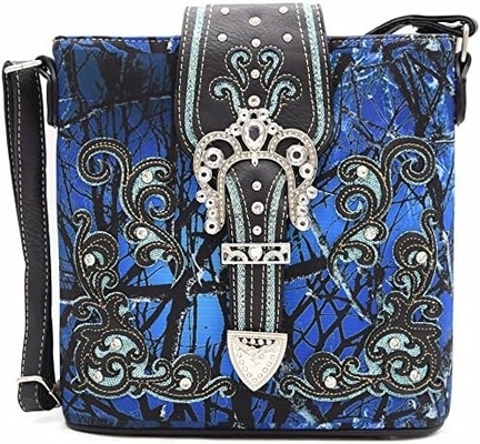 Kamuflaj Rhinestone Cross Pistol Buckle Western Crossbody El çantaları Cowgirl Country Dökme Çanta Kadınlar Tek Omuz