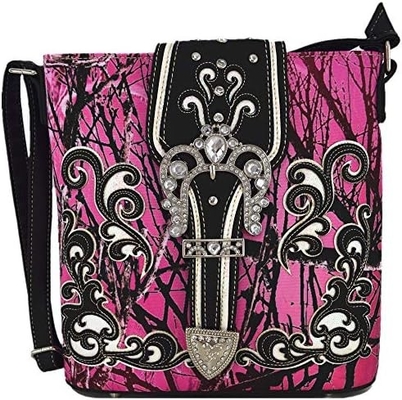 Kamuflaj Rhinestone Cross Pistol Buckle Western Crossbody El çantaları Cowgirl Country Dökme Çanta Kadınlar Tek Omuz