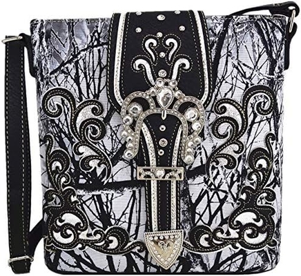 Kamuflaj Rhinestone Cross Pistol Buckle Western Crossbody El çantaları Cowgirl Country Dökme Çanta Kadınlar Tek Omuz