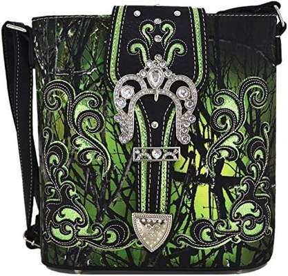 Kamuflaj Rhinestone Cross Pistol Buckle Western Crossbody El çantaları Cowgirl Country Dökme Çanta Kadınlar Tek Omuz