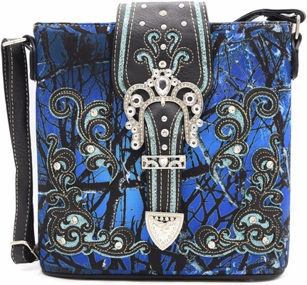 Kamuflaj Rhinestone Cross Pistol Buckle Western Crossbody El çantaları Cowgirl Country Dökme Çanta Kadınlar Tek Omuz