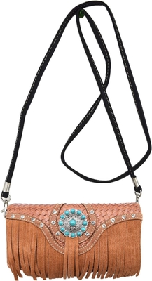 Batı Tarzı Fırça CONCHOS GEM RHINESTONE STUDED PRICELED LEATHER BURSE COUNTRY HANDBAG KADINLARIN KÖLE ÇANTASI Cüzdan SETİ