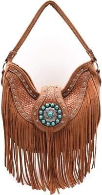 Batı Tarzı Fırça CONCHOS GEM RHINESTONE STUDED PRICELED LEATHER BURSE COUNTRY HANDBAG KADINLARIN KÖLE ÇANTASI Cüzdan SETİ