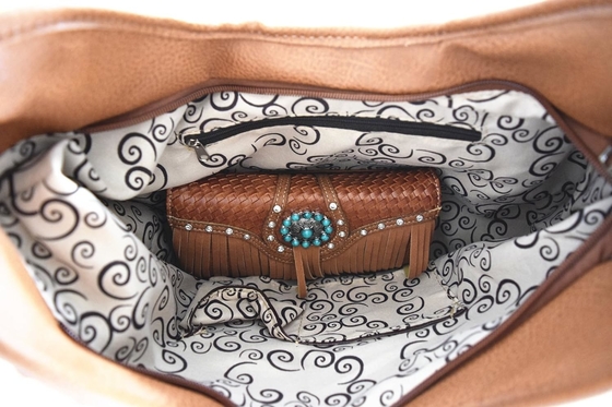 Batı Tarzı Fırça CONCHOS GEM RHINESTONE STUDED PRICELED LEATHER BURSE COUNTRY HANDBAG KADINLARIN KÖLE ÇANTASI Cüzdan SETİ