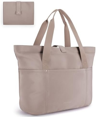 BAGSMART Kadınlar için Tote Çantası, Fermuarlı Katlanabilir Tote Çantası Yolculuk, İş için Büyük Omuz Çantası Üst Talip El Çantası
