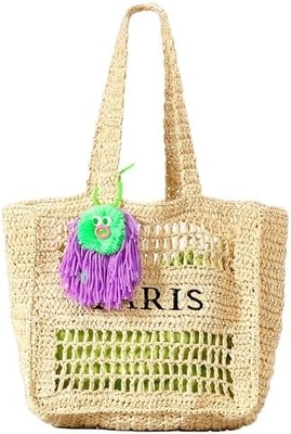 Herald Straw Mesh Beach Tote Bag for Women, Large Summer Lightweight Foldable Woven Shoulder Bags for Travel (Kadınlar için Büyük Yaz Hafif Katlanabilir Dokunmuş Omuz Çantaları)
