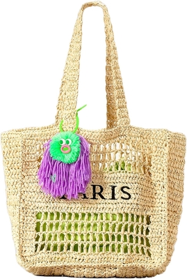 Herald Straw Mesh Beach Tote Bag for Women, Large Summer Lightweight Foldable Woven Shoulder Bags for Travel (Kadınlar için Büyük Yaz Hafif Katlanabilir Dokunmuş Omuz Çantaları)