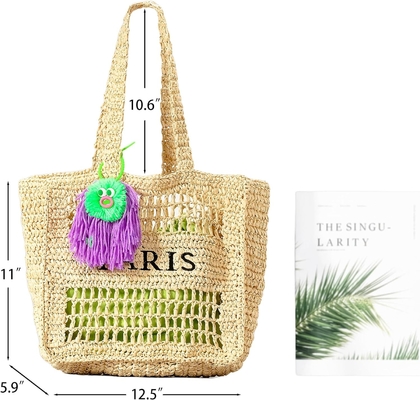 Herald Straw Mesh Beach Tote Bag for Women, Large Summer Lightweight Foldable Woven Shoulder Bags for Travel (Kadınlar için Büyük Yaz Hafif Katlanabilir Dokunmuş Omuz Çantaları)