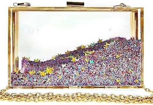 JeVenis Sihirli Şeffaf Sequins Kabuk Çanta Akşam Çantası Parti Balo Gelin