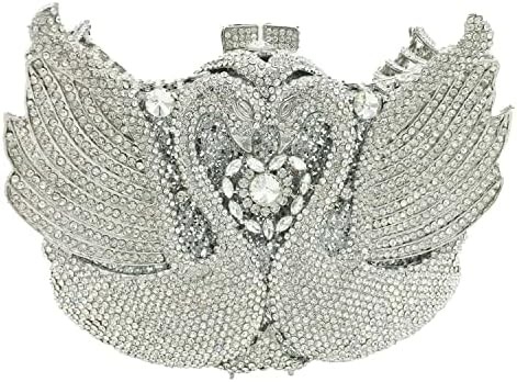 BOUTIQUE DE FGG KADINLAR SWAN CLUTCH Kristal Akşam Çantaları Düğün Partisi Yemek Hanımlar Rhinestone MINAUDIERE Çanta