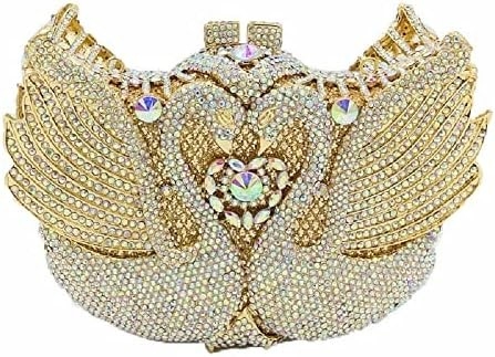 BOUTIQUE DE FGG KADINLAR SWAN CLUTCH Kristal Akşam Çantaları Düğün Partisi Yemek Hanımlar Rhinestone MINAUDIERE Çanta