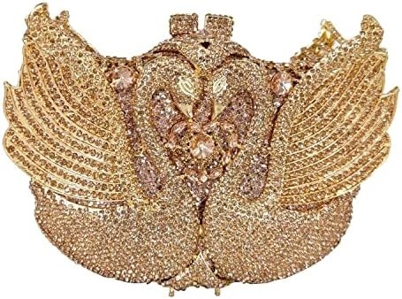 BOUTIQUE DE FGG KADINLAR SWAN CLUTCH Kristal Akşam Çantaları Düğün Partisi Yemek Hanımlar Rhinestone MINAUDIERE Çanta