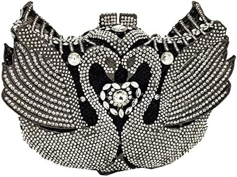 BOUTIQUE DE FGG KADINLAR SWAN CLUTCH Kristal Akşam Çantaları Düğün Partisi Yemek Hanımlar Rhinestone MINAUDIERE Çanta