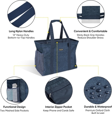 BALEYNE EXTRA LARGE UTILITY TOTE BAG GÖZLENMEK için tel çerçeve ile (MAVİ, 16.5'X14'X10'')