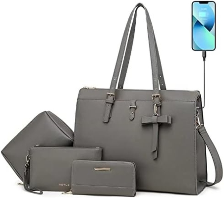 KEYLI 4PC SETLER KADINLAR için LAPTOP ÇANTASI USB şarj portu ile büyük deri LAPTOP BREEFCASE PC OLDER TOTE BAGS PU