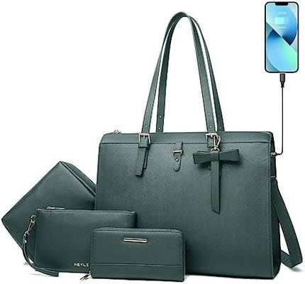KEYLI 4PC SETLER KADINLAR için LAPTOP ÇANTASI USB şarj portu ile büyük deri LAPTOP BREEFCASE PC OLDER TOTE BAGS PU