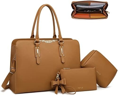 KEYLI 4PC SETLER KADINLAR için LAPTOP ÇANTASI USB şarj portu ile büyük deri LAPTOP BREEFCASE PC OLDER TOTE BAGS PU