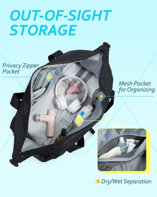 BAGSMART spor çantası ayakkabı bölmesi ve ıslak cebesiyle, hafif spor seyahat çantası, C TO STORE SPORTS SHOES WATER