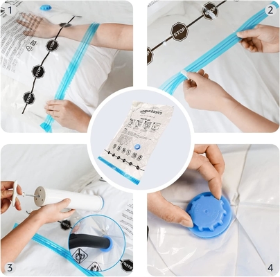 Amazon Basics Vakum Sıkıştırma fermuarlı depolama poşetleri el pompası ile, orta, 5 paket, beyaz, gök mavi
